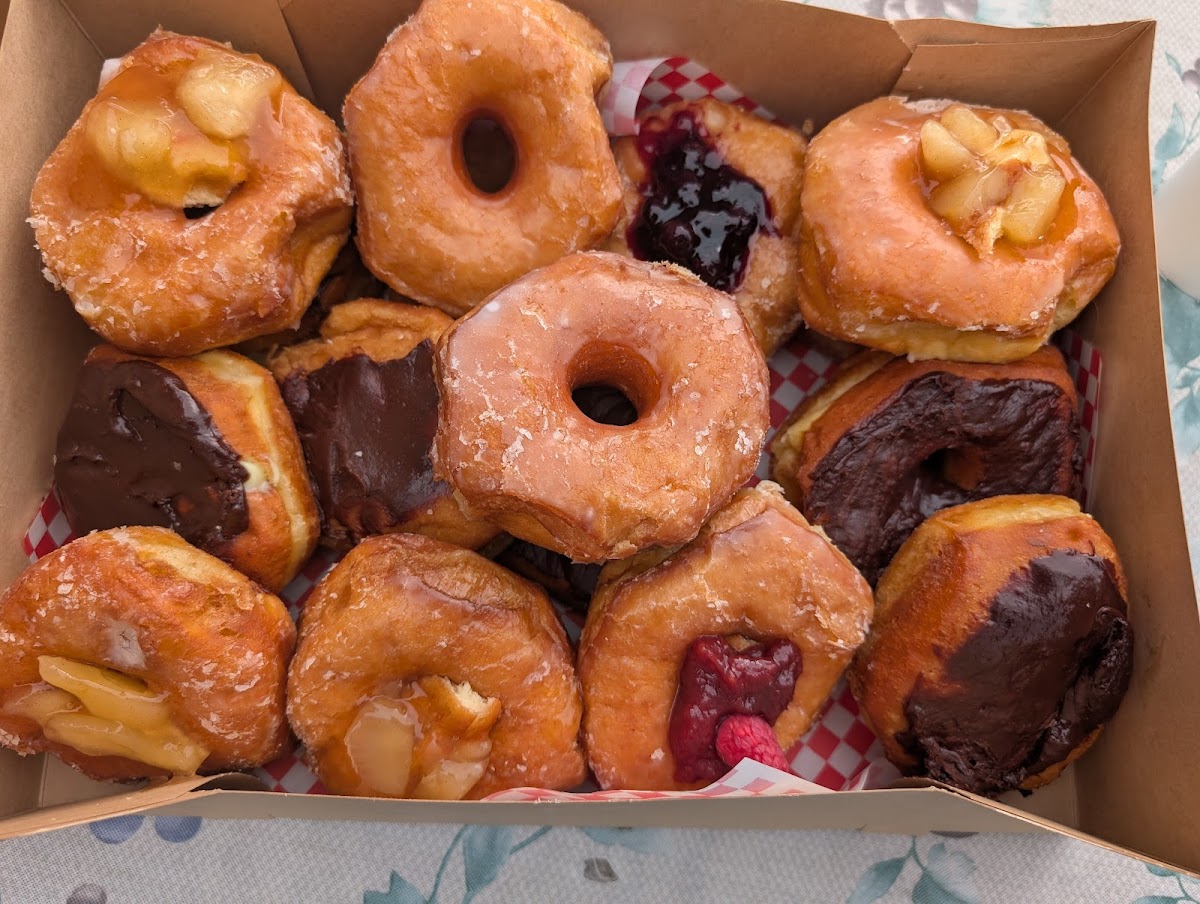 A dozen assorted donuts from Granny's, top down